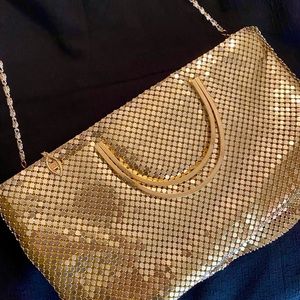 Gold formal clutch. Vintage purse with handles or strap option.